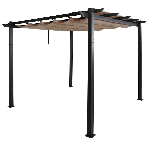 Mendler Aluminium Pergola HWC-N93, Gartenpavillon Pavillon Garten, stabiles 8cm-Gestell Schiebedach UV50+ 3x3m, creme-beige, 110022+110023+110026