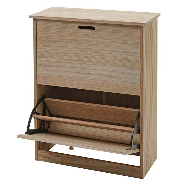 Mendler Schuhkipper HWC-K45, Schuhschrank Schuhregal, 81x60x25cm 2 Klappen, MDF aus Paulownia, naturbraun, 94400