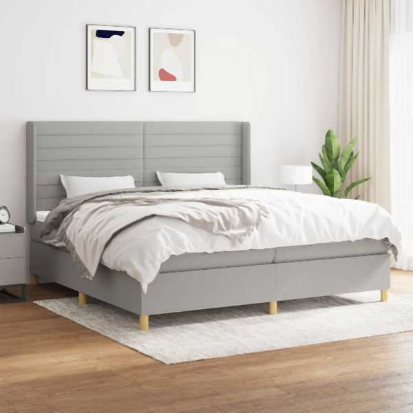 vidaXL Boxspringbett mit Matratze Hellgrau 200x200 cm Stoff, 3132097