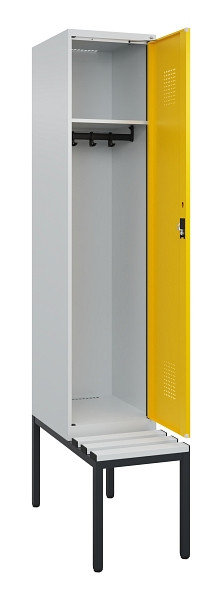 C+P Spind Evolo PLUS, 1 Abteile, 2120x400x815mm, 7035/1023, Haken 4, Zylinderschloss, Sitzfläche Kunststoff, Sitzbank, 0490507-12 S10082