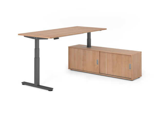 Hammerbacher Schreibtisch XDSM19, 180x80cm, Platte: Nussbaum, T-Fuß Gestell Graphit, Höhe: 63 - 127 cm, Nussbaum / Nussbaum, VXDSM19SB/N/G/N/N