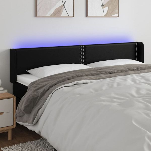 vidaXL LED Kopfteil Schwarz 183x16x78/88 cm Kunstleder, 3123198