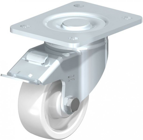 Blickle LH-SPO 100G-3-FI Stahlblech-Lenkrolle, Schwerlast-Ausführung, mit Anschraubplatte & Feststeller, Polyamid, Weiß, 643767