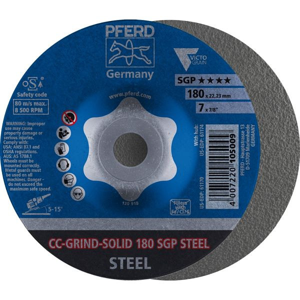 Pferd CC-GRIND-Schleifscheibe CC-GRIND-SOLID 115 SGP STEEL, VE: 10 Stück, 64187116