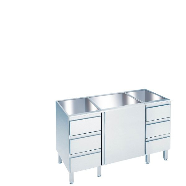 CHROMOnorm Arbeitsschrank mit Flügeltür und Schubladenblöcken, Tiefe 660 (700)mm, ohne Tischplatte, SF0712US3B0