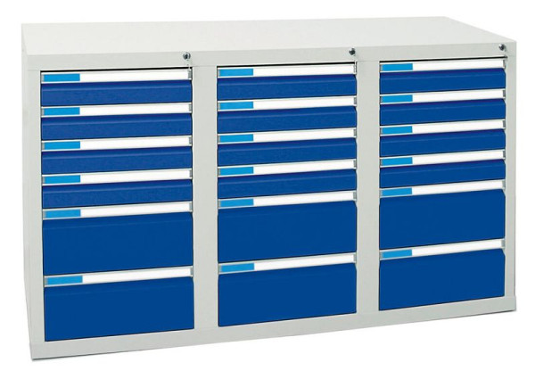 stumpf Schubladenschrank Serie ESTA, RAL 7035/5010, 18 Schubladen (12x100, 6x200 mm), 7603574