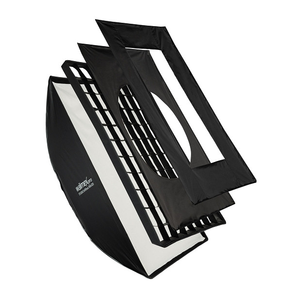 Walimex pro Studio Softbox 80x120cm, um 360° drehbar, einfacher Aufbau dank Schirmfunktion, inkl. Grid, Masken, 1023435