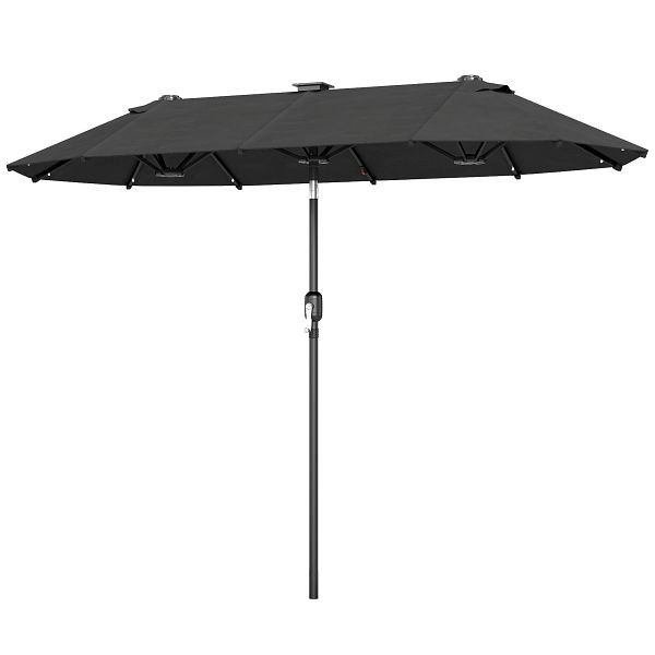 Outsunny Doppelschirm, Terrassenschirm, neigbar, mit Solarpaneel, 35 LEDs, Stahlrahmen, grau, 2,92 x 1,50 x 2,18 m, 84D-222V00CG