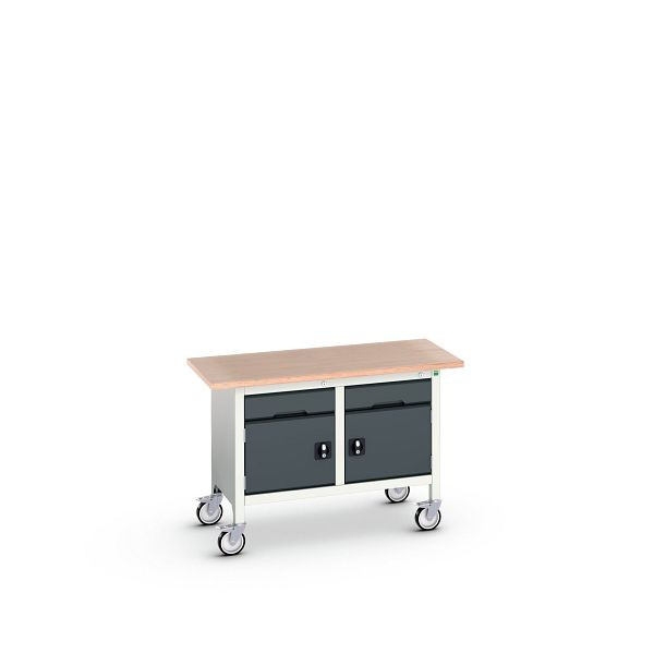 bott verso mobile Kastenwerkbank (Multiplex) mit 2 Schubladen und 2 Türen, BxTxH: 1250 x 600 x 830 mm, Lichtgrau / Anthrazitgrau, 16923201.19