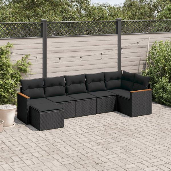 vidaXL 7-teilig Garten-Sofagarnitur mit Kissen Schwarz Poly Rattan, 3258590