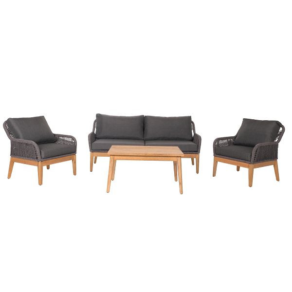 Mendler Gartengarnitur HWC-H56b, Lounge-Set Gartenlounge Sofa Sessel Tisch, Seilgeflecht Rope Holz Akazie, dunkelgrau, 106660+106662