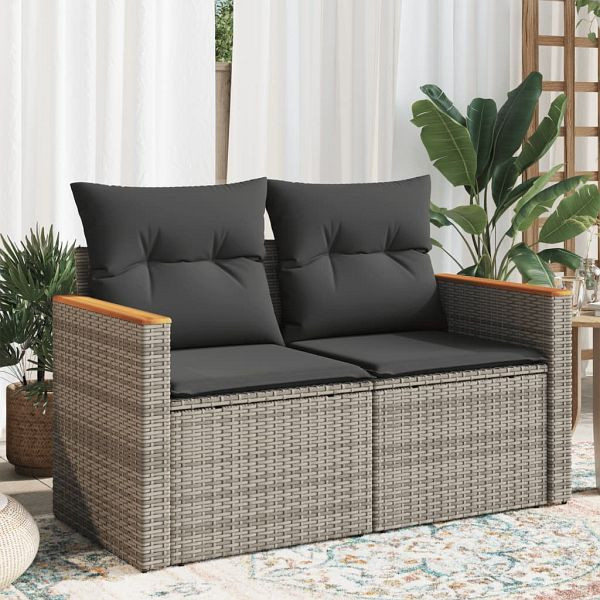 vidaXL Gartensofa 2-Sitzer mit Kissen Grau Poly Rattan, 366144