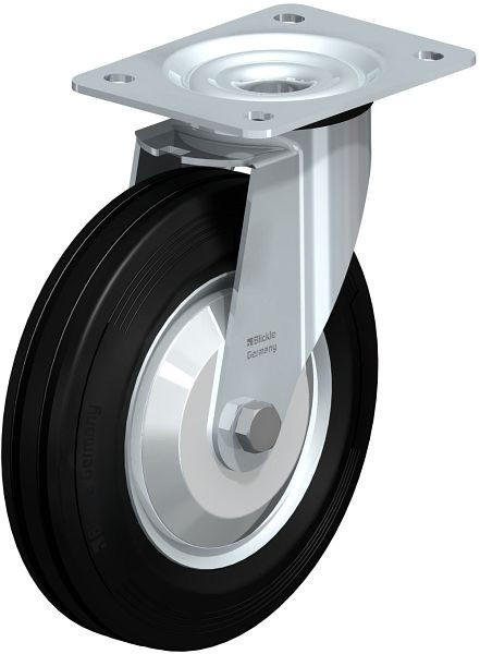 Blickle LE-VE 200R-FA Stahlblech-Lenkrolle mit Anschraubplatte, Vollgummi, Schwarz, 287599