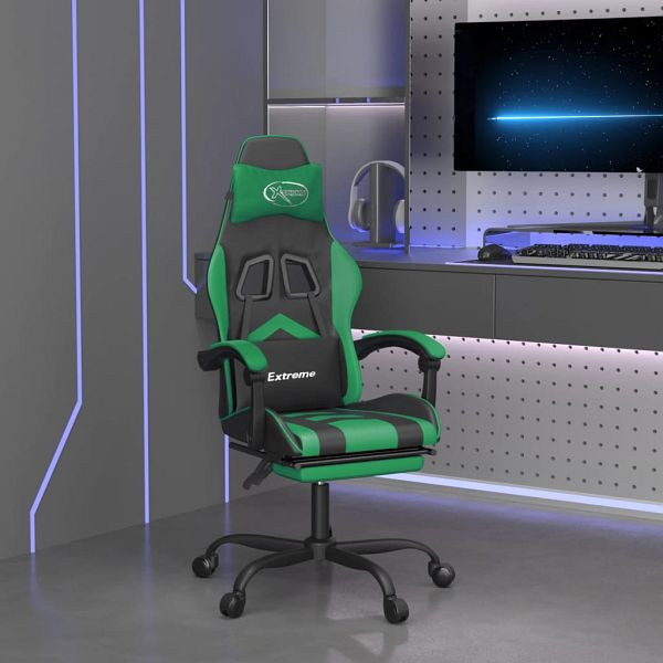 vidaXL Gaming-Stuhl mit Fußstütze Schwarz und Grün Kunstleder, 3143905