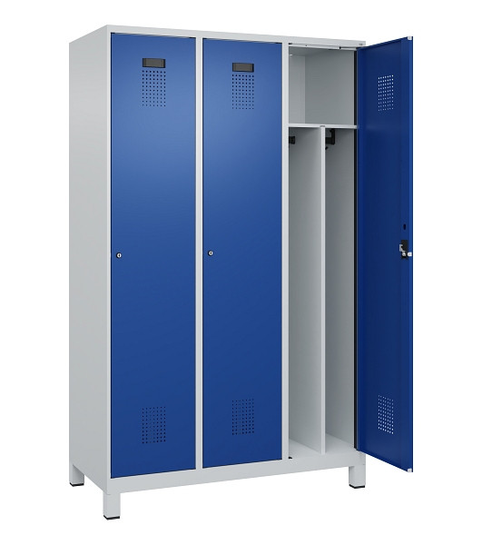 C+P Spind Evolo PLUS, mit Füßen, 3 Abteile, 1950x1200x500mm, 7035/5010, Verschluss Zylinderschloss, 049010-32F S10033