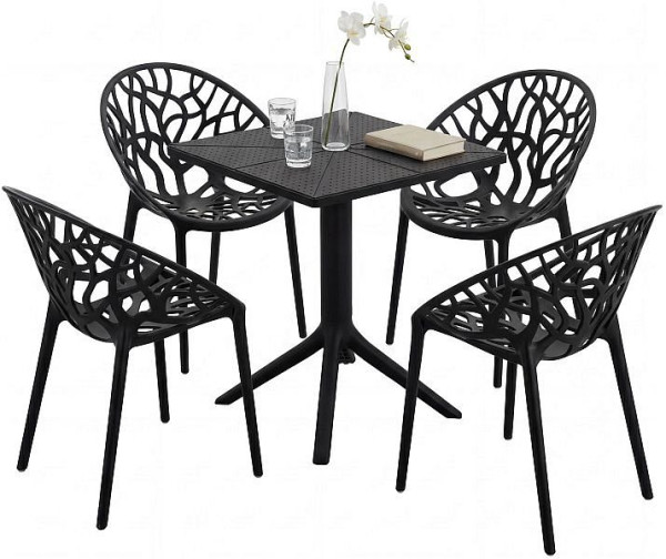 CLP Gartenmöbel-Set Neriva mit 4 Stühlen, schwarz, 328117