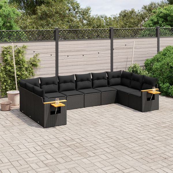 vidaXL 10-teilig Garten-Sofagarnitur mit Kissen Schwarz Poly Rattan, 3259563