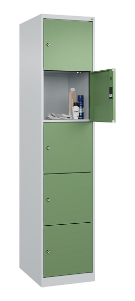 C+P Schließfachschrank Evolo PLUS, 5 Fächer, 1850x400x500mm, 7035/6037, 049000-125 S10011