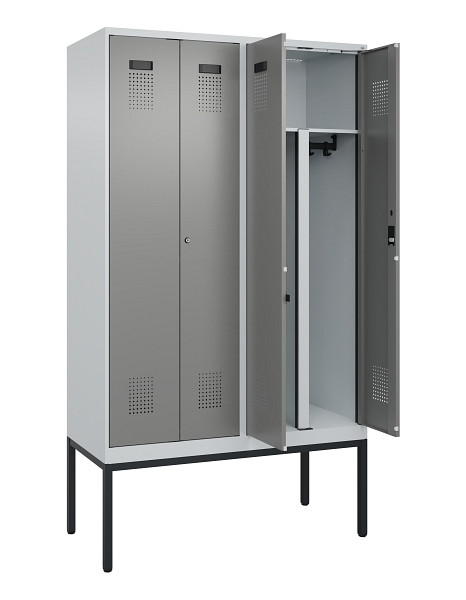 C+P PSA Doppel-Spind Evolo PLUS, Gestell, 4 Abteile, 2120x1200x500mm, 7035/0004, Zylinderschloss, 0490327-40P S10041