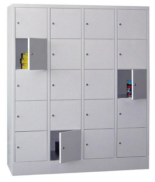Pavoy Schließfachschrank mit Sockel 1850/500/1600, 4b x 5h, Zylinderschloss, Abteilbreite 400, glatte Türen, 61265-454-401-910905