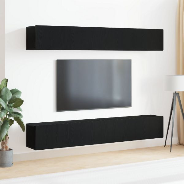 vidaXL 4-teiliges TV-Schranksystem Wandmontage Schwarz Eiche, 3333050