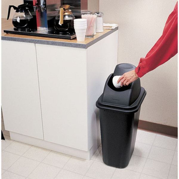 Stein HGS Papierkorb -Square- Rubbermaid, Grau, mit Schwingdeckel, schwarz, Volumen: 26,6 Liter, 12173-02