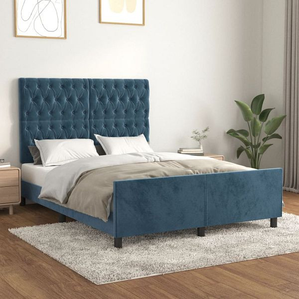 vidaXL Bettgestell mit Kopfteil Dunkelblau 140x190 cm Samt, 3125938