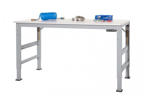 Manuflex Arbeitsgrundtisch UNIVERSAL Ergo E Memory mit Melaminplatte, BxTxH = 1000 x 800 x 722-1002 mm, Alusilber, AU9511.9006
