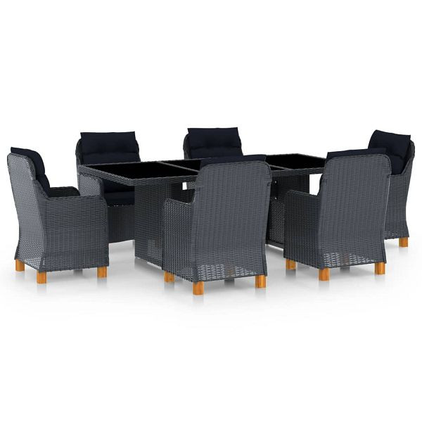 vidaXL 7-teilig Garten-Essgruppe mit Auflagen Poly Rattan Dunkelgrau, 3060165