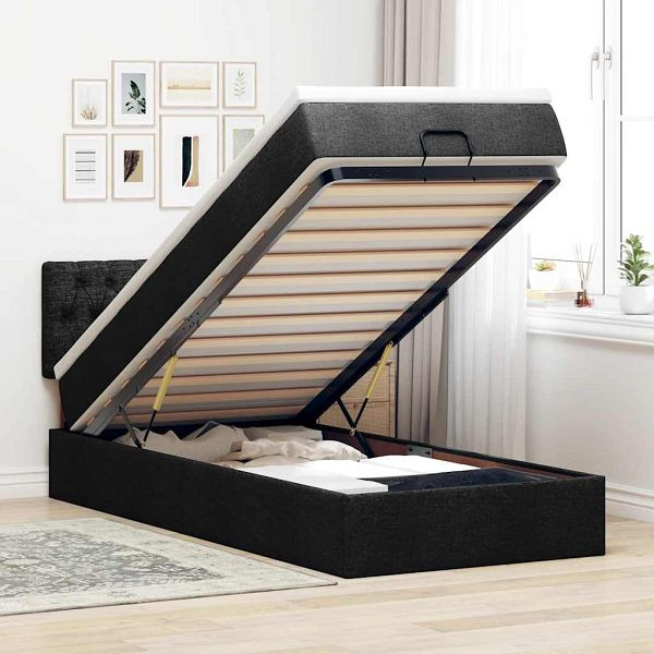 vidaXL Ottoman-Bett mit Matratze & LEDs Schwarz 90x190 cm Stoff, 3312355