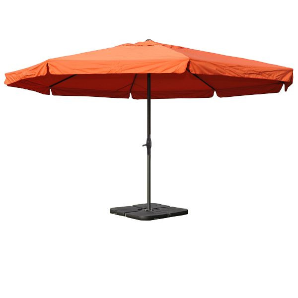 Mendler Sonnenschirm Meran Pro, Gastronomie Marktschirm mit Volant Ø 5m Polyester/Alu 28kg, terracotta mit Ständer, 34345+31831