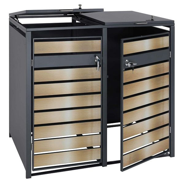Mendler XL 2er/4er-Mülltonnenverkleidung HWC-J81, Mülltonnenbox, Metall 59kg anthrazit, gold, 83436+83437