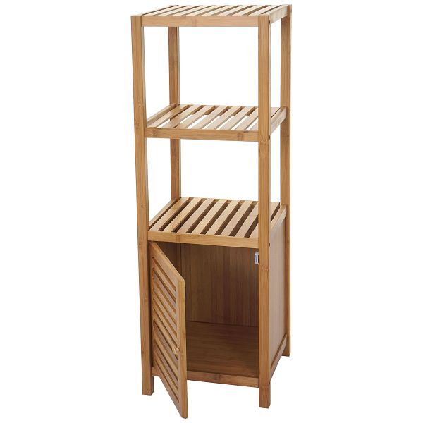 Mendler Badregal HWC-B18, Badezimmer Badschrank Standregal mit Tür, Bambus, 110x36x34cm, 57555