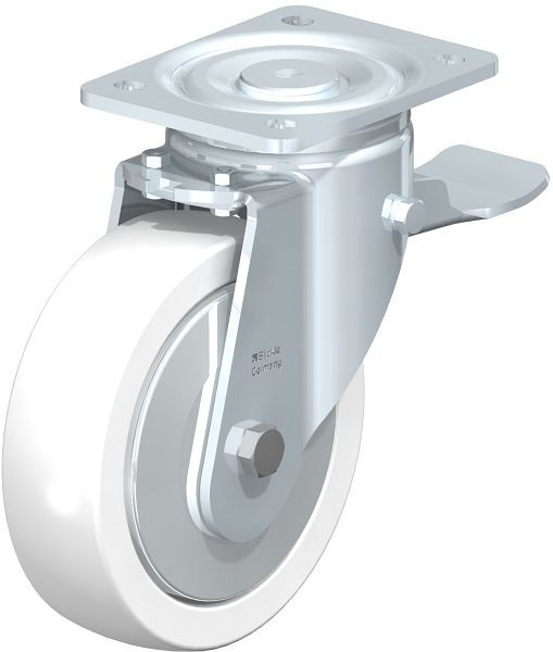 Blickle LH-SPO 175K-ST-FA Stahlblech-Lenkrolle, Schwerlast-Ausführung, mit Anschraubplatte & Feststeller, Polyamid, Weiß, 750195