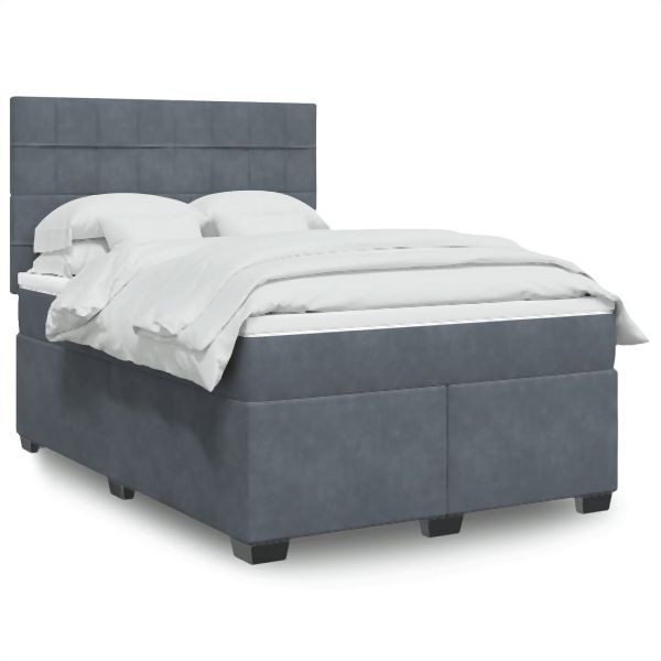vidaXL Boxspringbett mit Matratze Dunkelgrau 140x200 cm Samt, 3293231