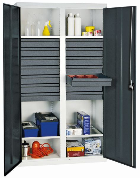 stumpf Werkzeug- und Materialschrank Serie 3000, 7035/7016, 14 Schublade 100 mm, Mitteltrennwand, 4 Wannenböden, 3004471