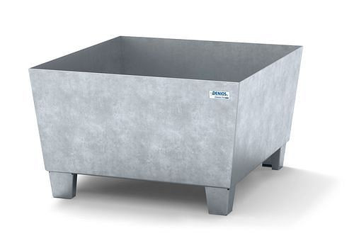 DENIOS Auffangwanne classic-line für 1 Fass, Stahl verzinkt, Füße, ohne Gitterrost, B 885 mm, 259299