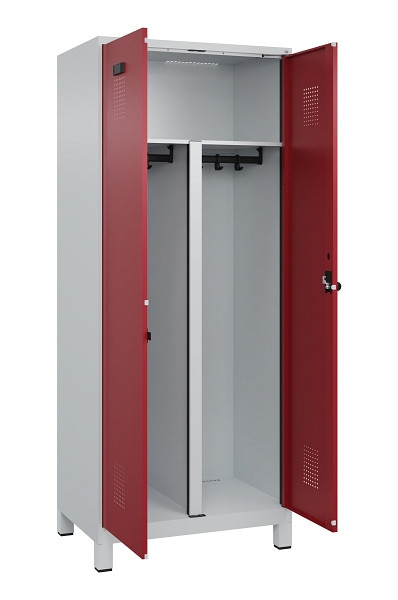 C+P PSA Schwarz-Weiß-Spind Evolo PLUS, mit Füßen, 2 Abteile, 1950x800x500mm, 70, Frontfarbe RAL 3003 Rubinrot, Drehriegel, 049012-22P S10004