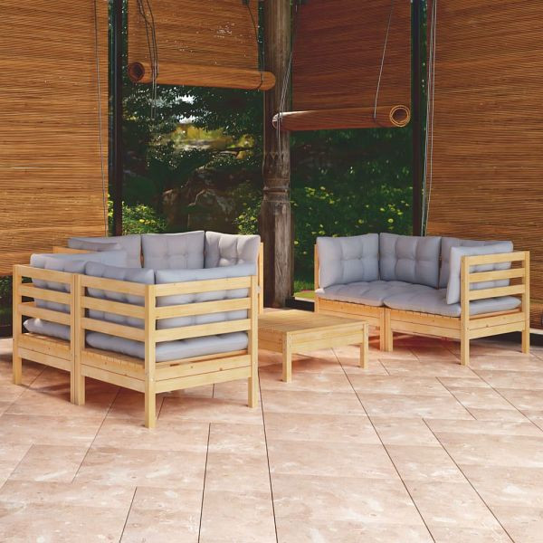 vidaXL 7-teilig Garten-Lounge-Set mit Grauen Kissen Kiefer Massivholz, 3096249