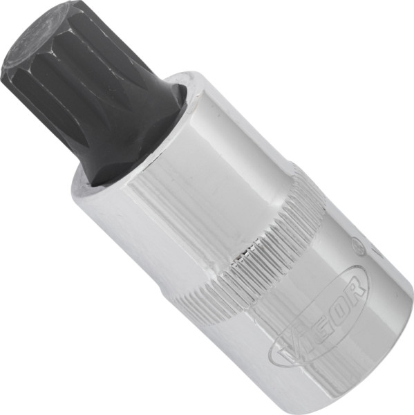 VIGOR Innenvielzahn Schraubendreher-Einsatz (XZN), Vierkant hohl 12,5 mm (1/2 Zoll), Innen Vielzahn Profil XZN, M14, Länge: 55 mm, V2065