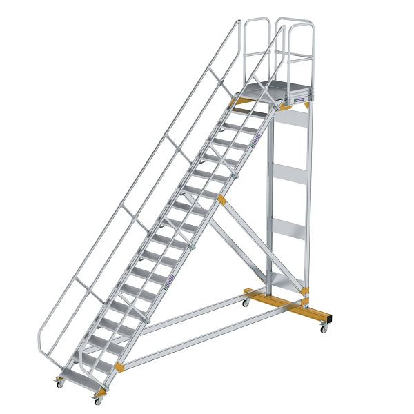 Munk Günzburger Steigtechnik Plattformtreppe 45° fahrbar Stufenbreite 800 mm 18 Stufen Aluminium geriffelt, 600798