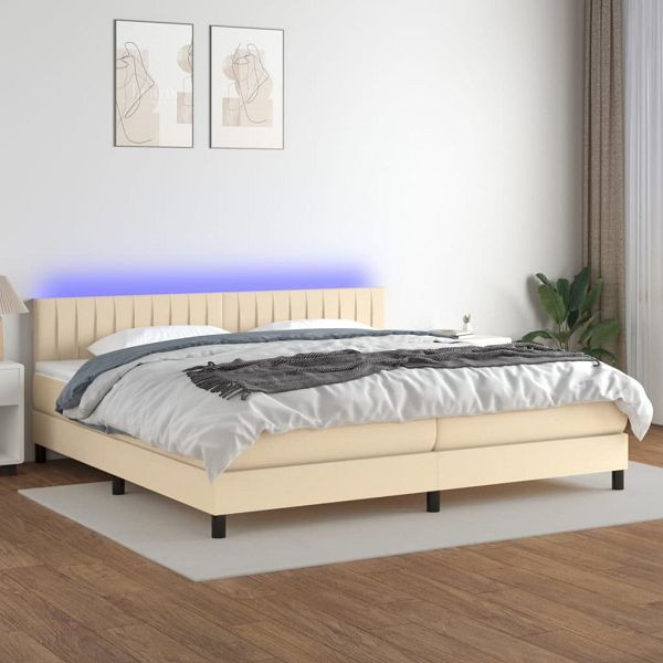 vidaXL Boxspringbett mit Matratze & LED Creme 200x200 cm Stoff, 3133346