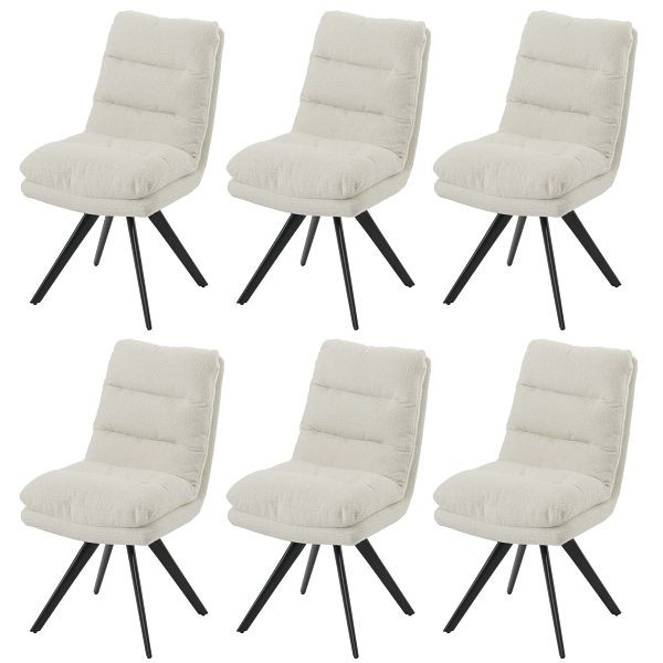 Mendler 6er-Set Esszimmerstuhl HWC-G66, Küchenstuhl, drehbar Auto-Position Stoff/Textil Bouclé MVG, cremeweiß, 6x108481