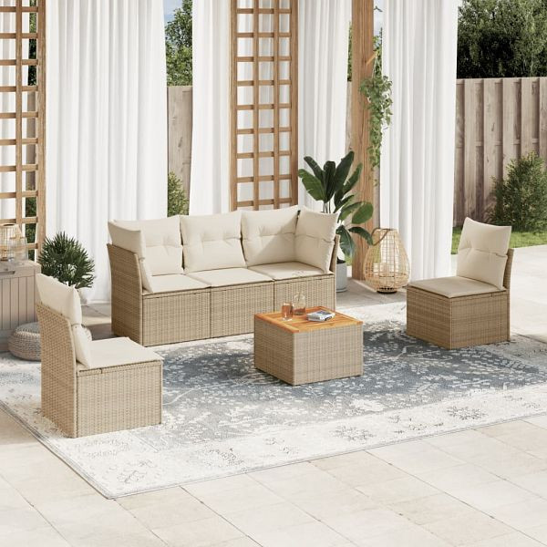 vidaXL 6-teilig Garten-Sofagarnitur mit Kissen Beige Poly Rattan, 3255876
