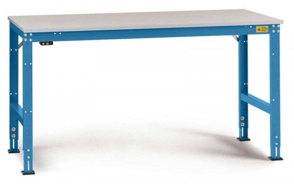 Manuflex ESD-Arbeitstisch UNIVERSAL Standard Grundtisch mit Melaminplatte, BxTxH = 1500 x 1200 x 763-873 mm, Lichtblau, LU4078.5012