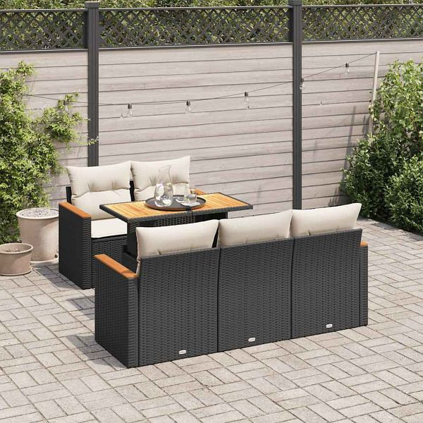 vidaXL 6-tlg. Garten-Sofagarnitur mit Kissen Schwarz Poly Rattan, 3327437