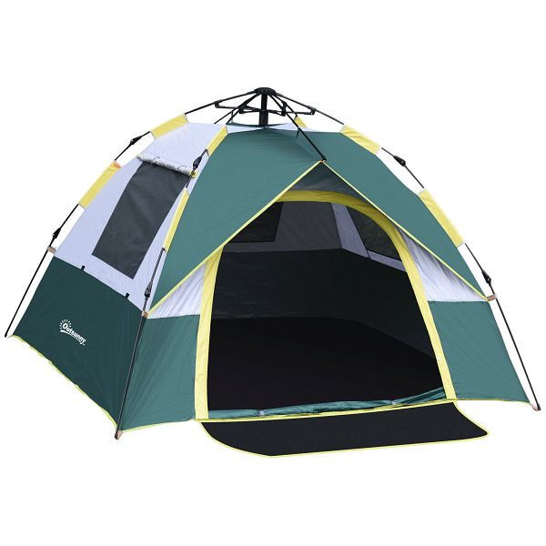 Outsunny Campingzelt für 3 Personen Pop-up Kuppelzelt mit Fenster, Packtasche, Haken, Bodenplane, Familienzelt mit 1000mm Wassersäule, A20-133