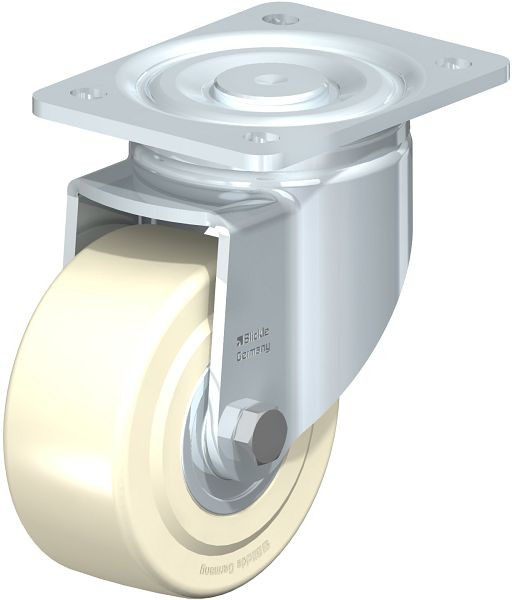 Blickle LH-GSPO 125K Stahlblech-Lenkrolle, Schwerlast-Ausführung, mit Anschraubplatte, Gusspolyamid, Weiß, 52951