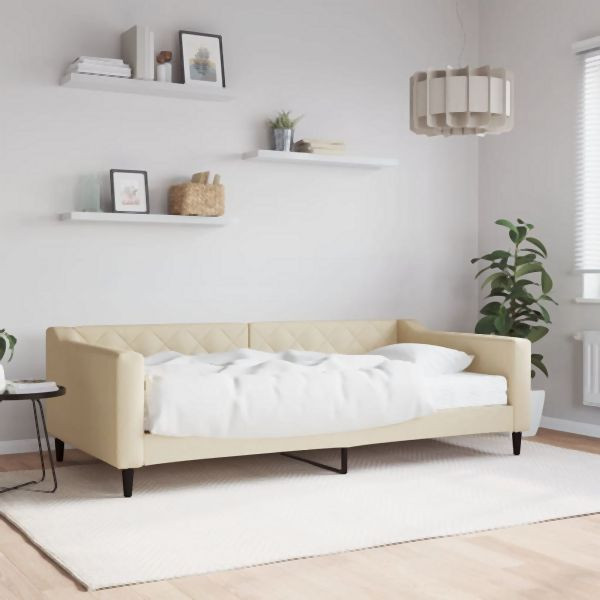 vidaXL Tagesbett mit Matratze Creme 100x200 cm Stoff, 3197417
