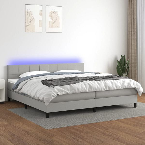 vidaXL Boxspringbett mit Matratze & LED Hellgrau 200x200 cm Stoff, 3133181